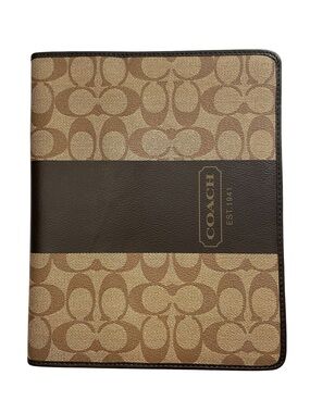 Coach Signature Canvas Leather iPad Folio Case Khaki Brown NWT Tablet Cover